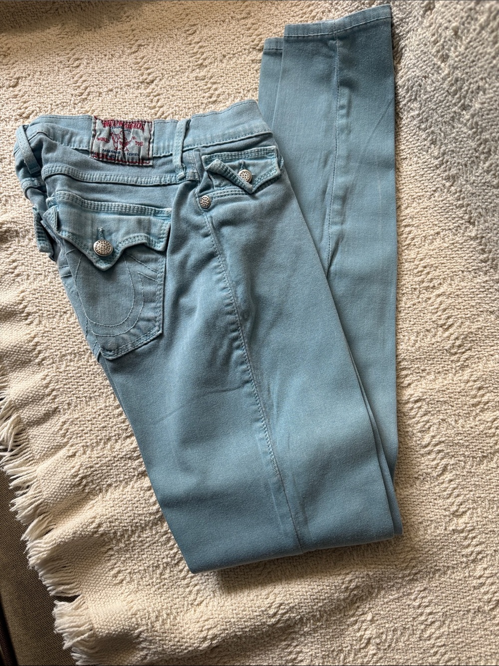 True Religion Women’s Light Blue Skinny Jeans with Signature Pocket